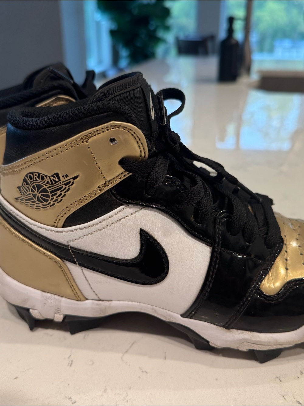 Jordan Kids' Black White Gold High-Top Sneakers